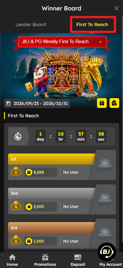 First to Reach Winner Board screen
