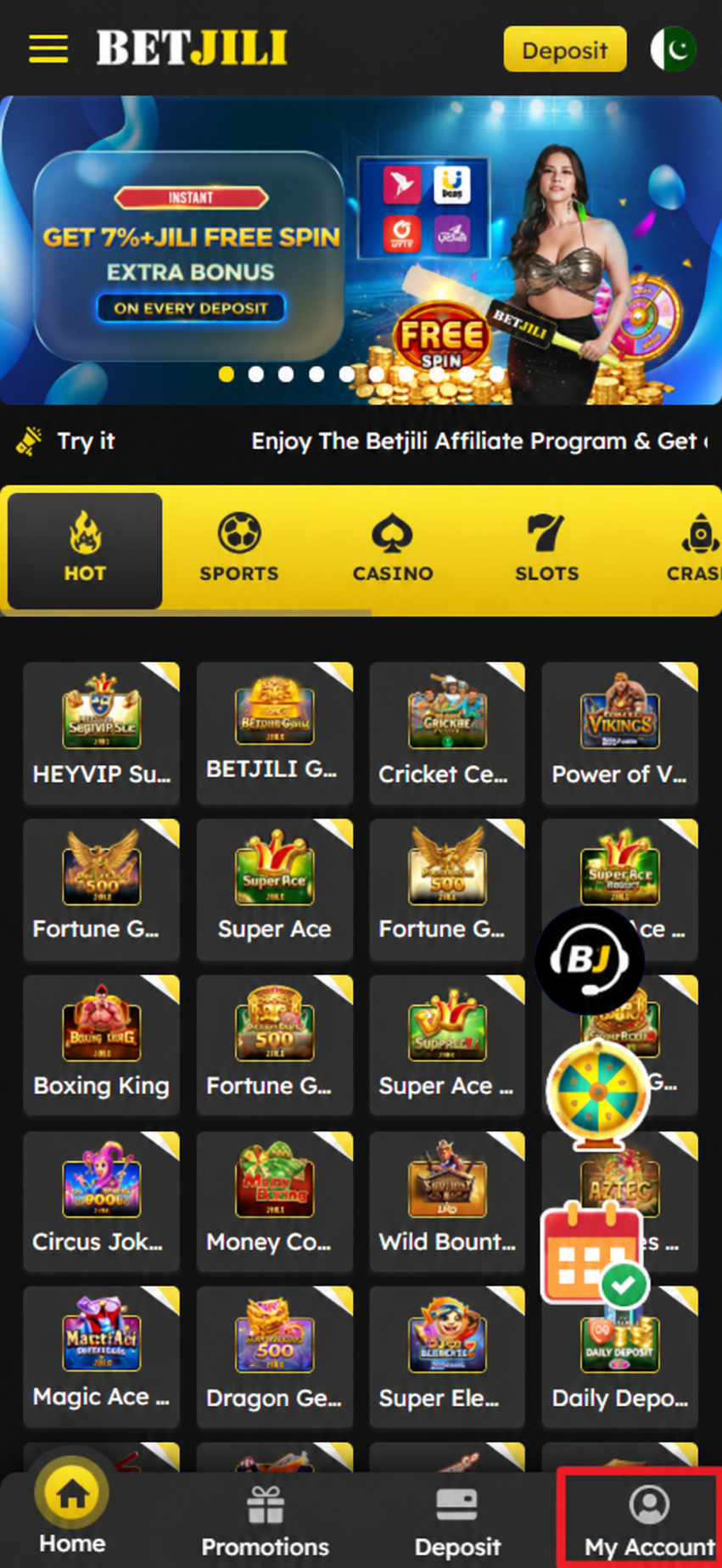 BetJili account screen
