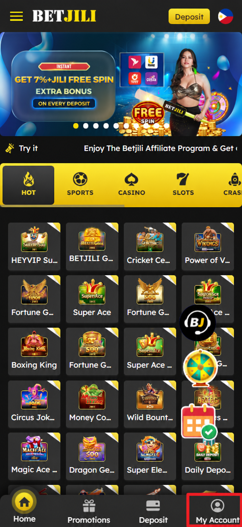 BetJili account screen